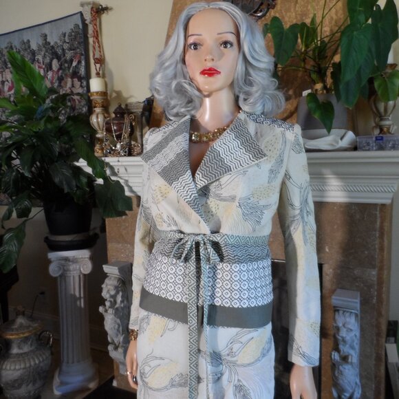 Tory Burch Light Green Multi Printed Quilted/Tweed Skirt Suit Size 4 - Picture 4 of 16